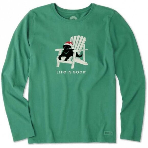 LIFE IS GOOD Black Lab Winter Dog Days Crusher Tee M Green Holiday Santa Hat - Picture 12 of 12